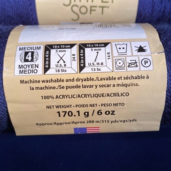 2 Skeins of Caron Simply Soft Dark Country Blue Yarn - Picture 3 of 4